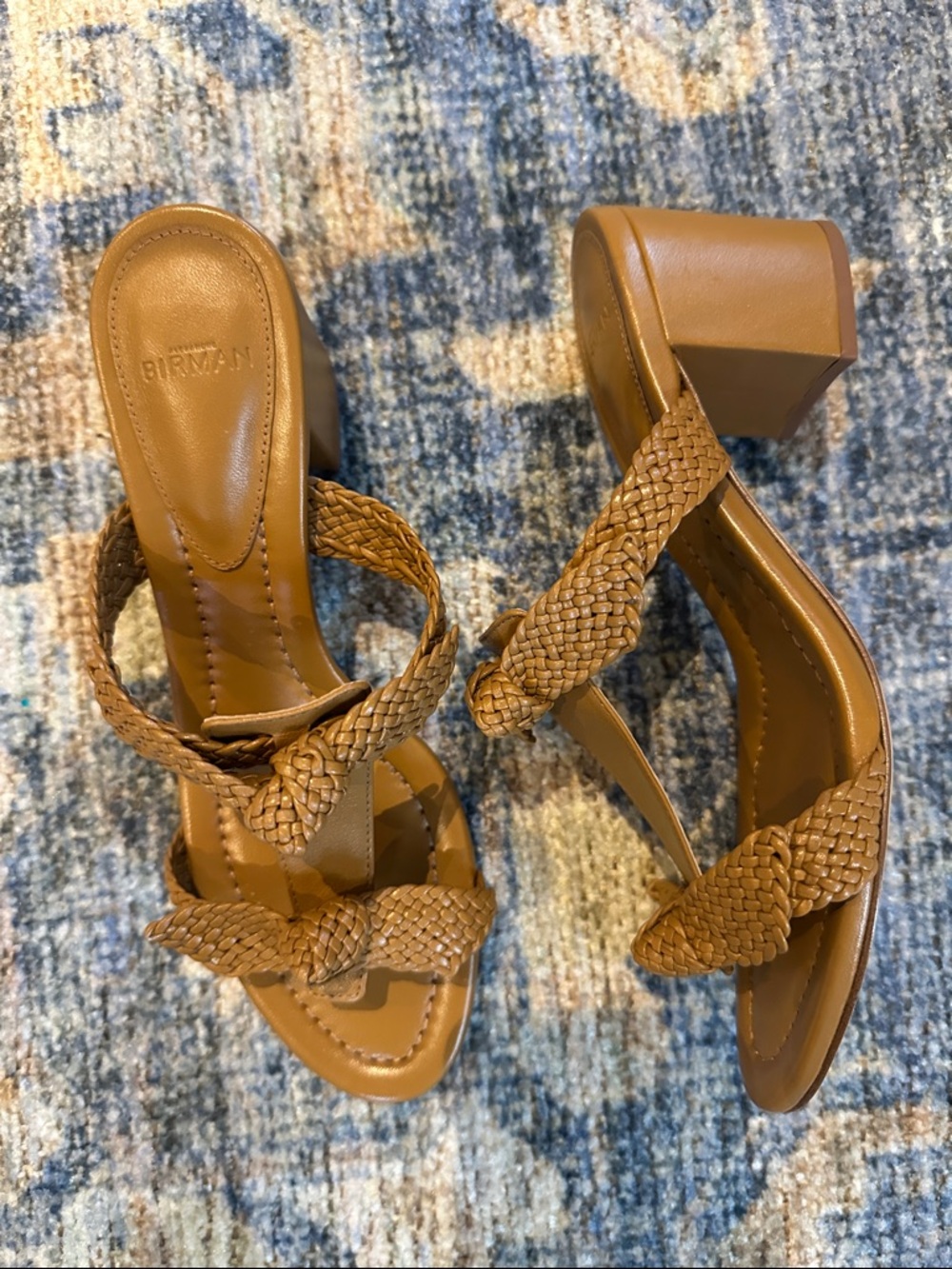 Alexandre Birman Braided Leather Block Heel Sandals in Cognac Brown